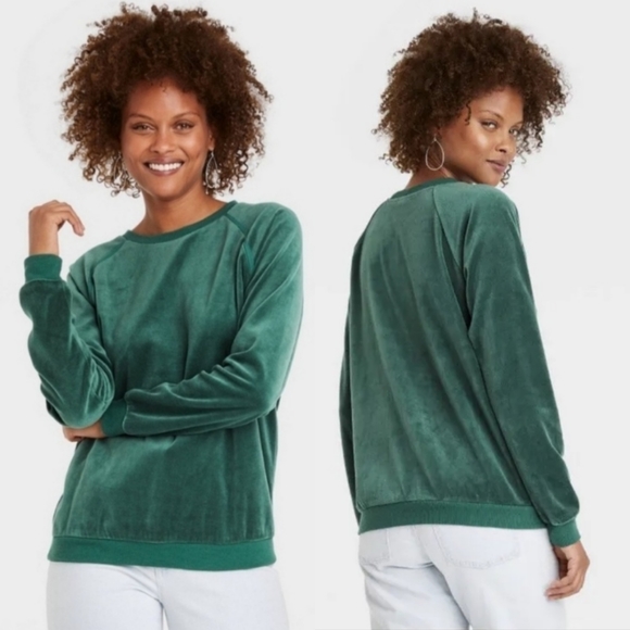 Knox Rose Tops - Knox Rose Green Velvet/Velour Long Sleeve Crew Neck Sweatshirt PLUS XXL NWT